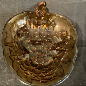 Large Vintage Indiana Glass Bowl Amber Heavily Embossed Grapes Fruit
